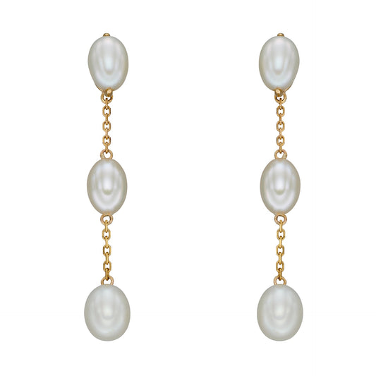 Freshwater Pearl Tier Drop Earrings on white background