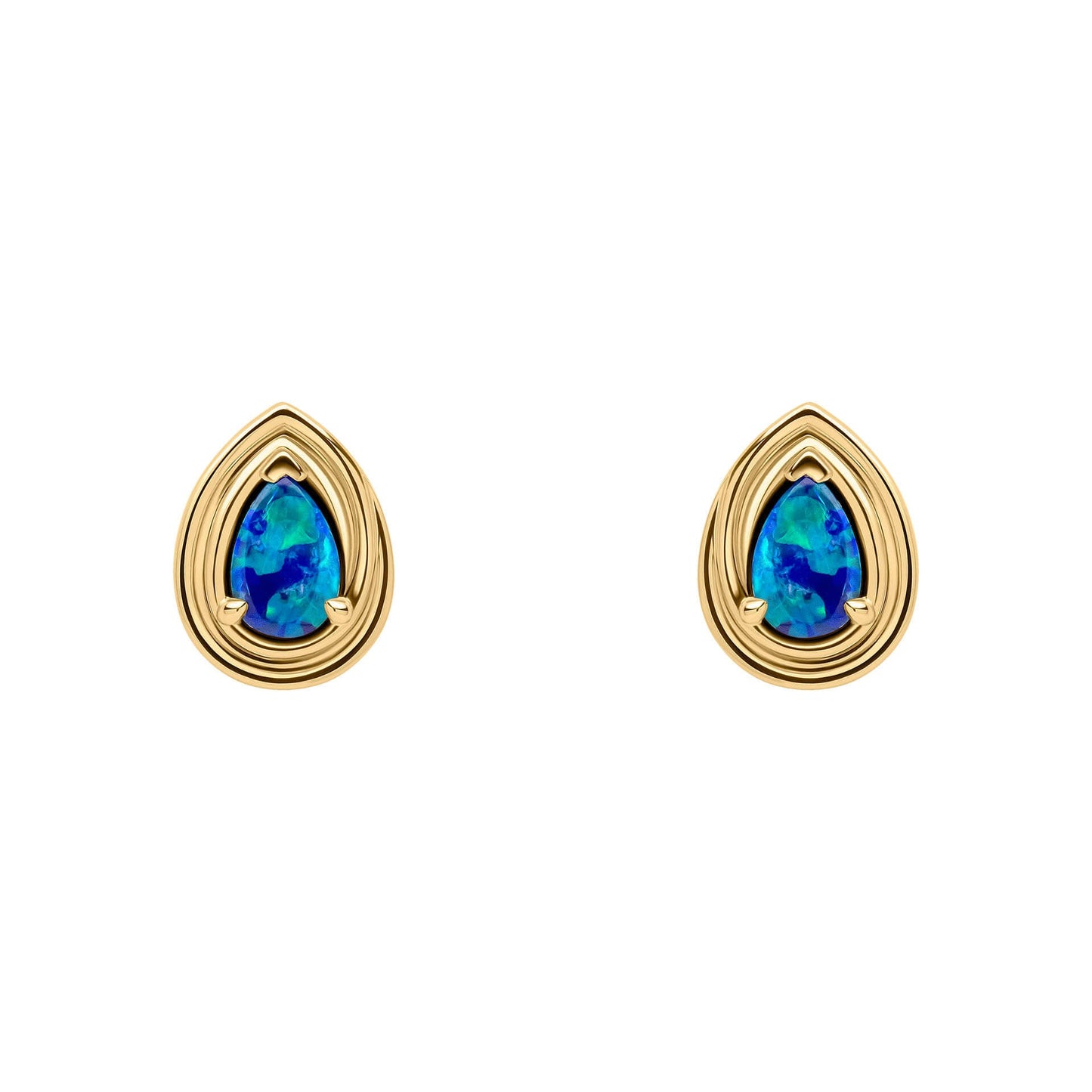 9ct Gold Australian Blue Opal Doublet Teardrop Stud Earrings
