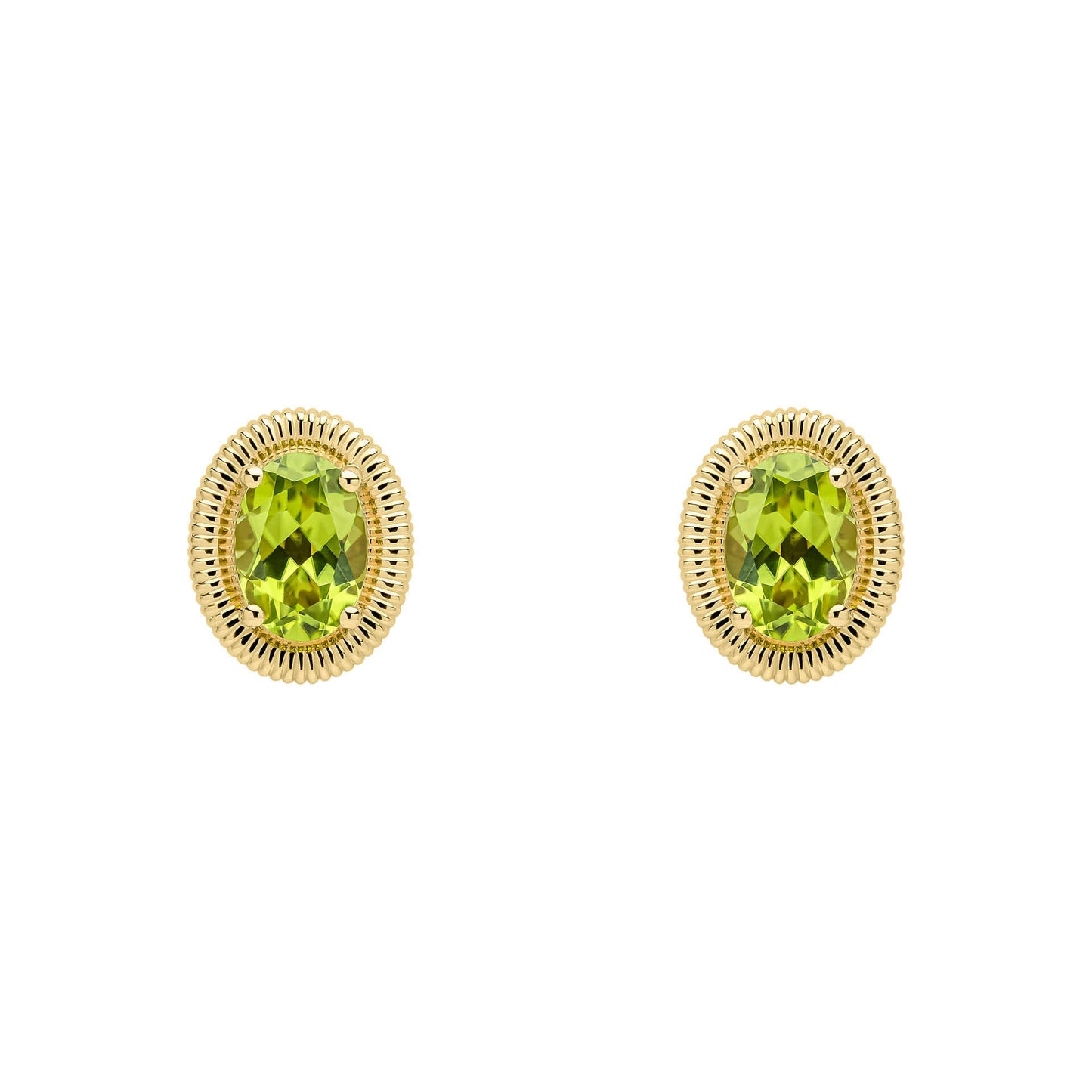 9ct Gold Peridot Oval Ridged Stud Earrings