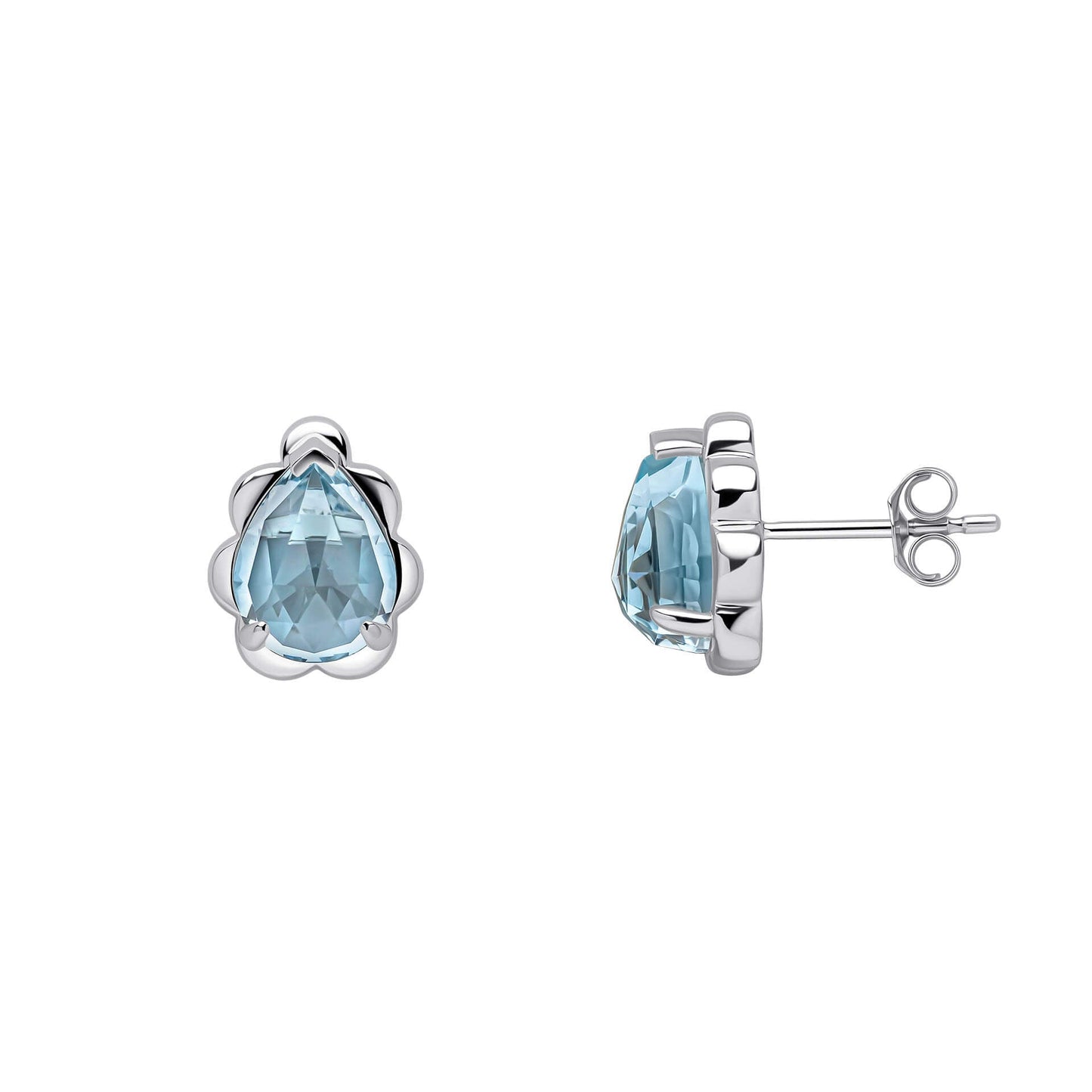 9ct White Gold Sky Blue Topaz Flower Bud Stud Earrings