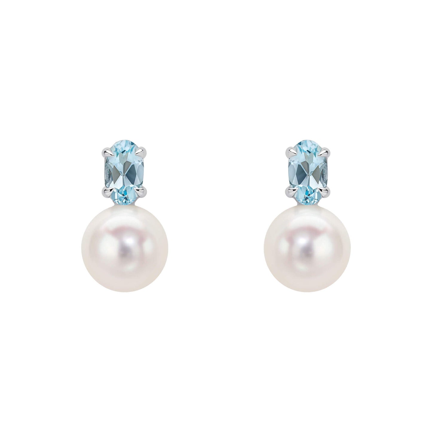 9ct White Gold Freshwater Pearl & Sky Blue Topaz Stud Earrings