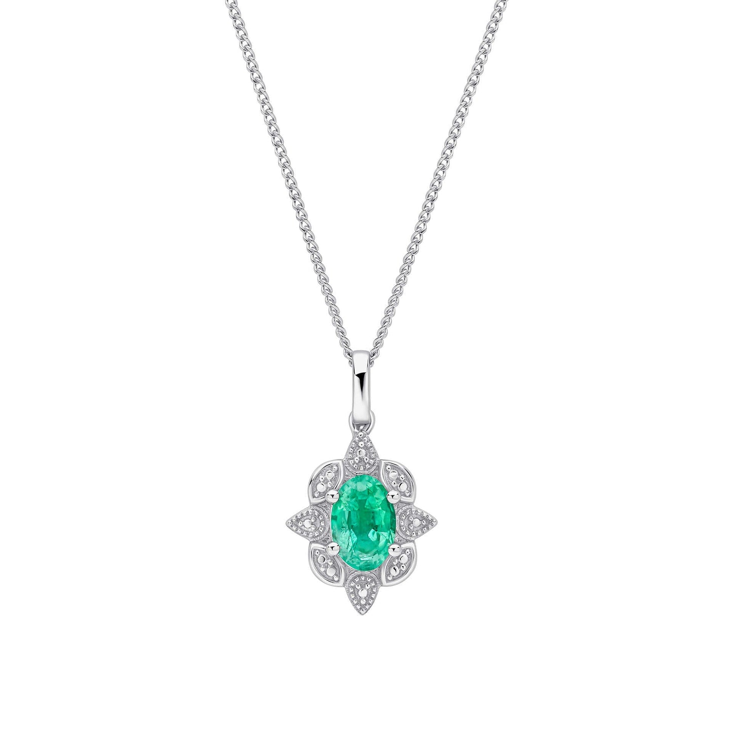 9ct White Gold Emerald Art Deco Pendant
