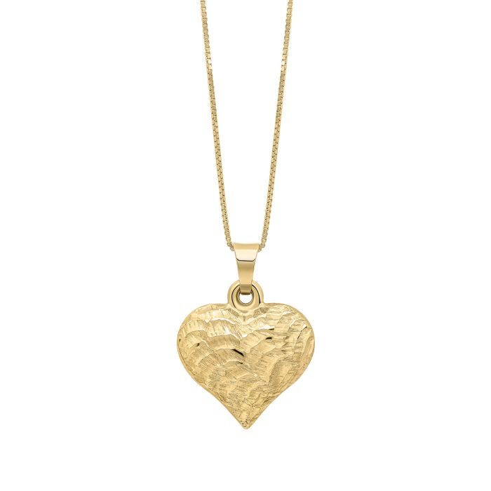 Gold 9ct Heart Ripple Texture Pendant Necklace on a white background, featuring a beautifully crafted heart-shaped design with an elegant ripple texture, perfect for adding a touch of romance and sophistication to any jewelry collection.