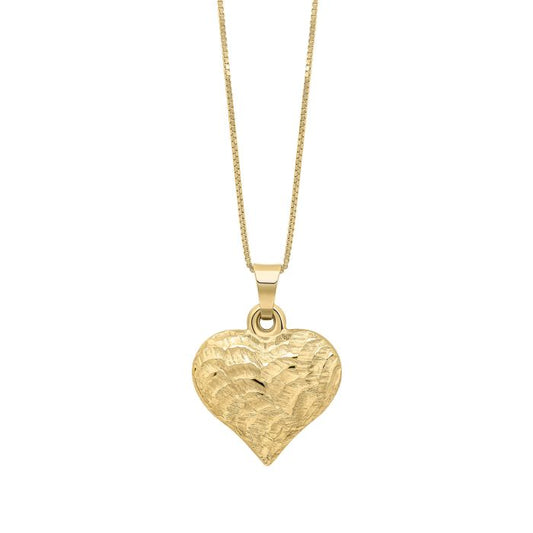 Gold 9ct Heart Ripple Texture Pendant Necklace on a white background, featuring a beautifully crafted heart-shaped design with an elegant ripple texture, perfect for adding a touch of romance and sophistication to any jewelry collection.