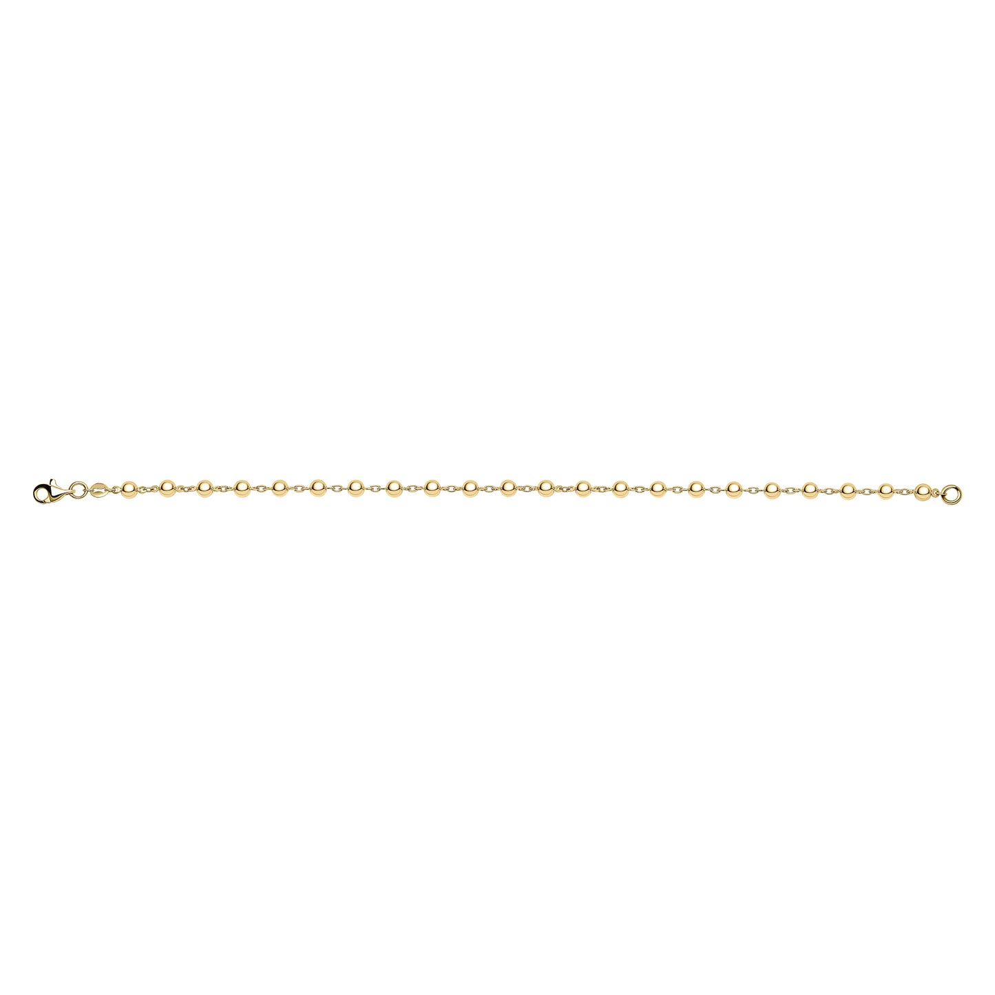 Gold Ball Chain Bracelet laid out flat on white background