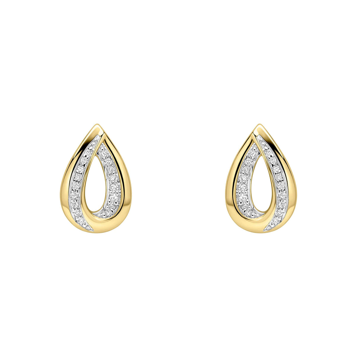 Gold Cut Out Diamond Teardrop Stud Earrings on white background