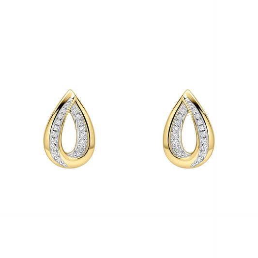 Gold Cut Out Diamond Teardrop Stud Earrings on white background