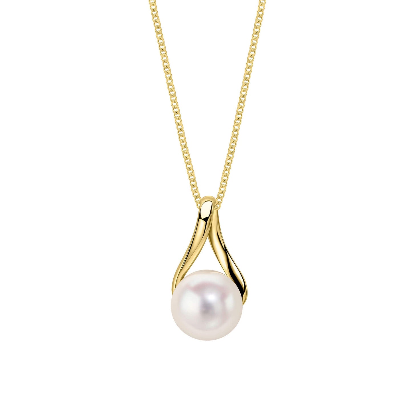 Gold Freshwater Pearl Twist Drop pendant Necklace on white background