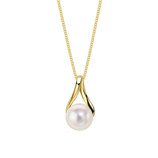 Gold Freshwater Pearl Twist Drop pendant Necklace on white background