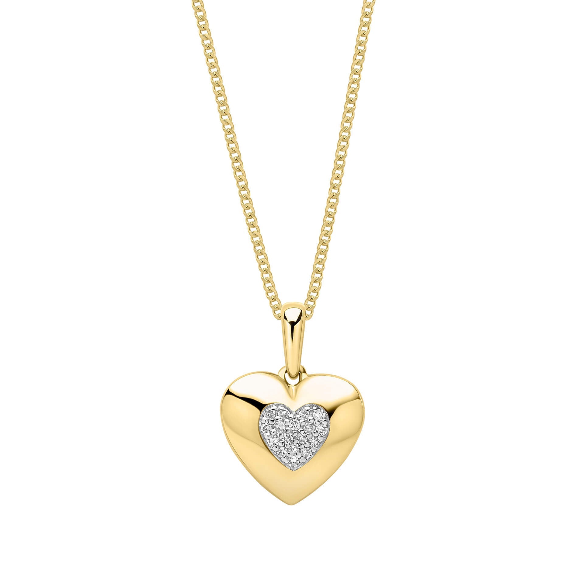 Gold Pavé Diamond Heart Pendant necklace on white background
