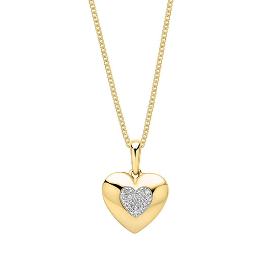 Gold Pavé Diamond Heart Pendant necklace on white background