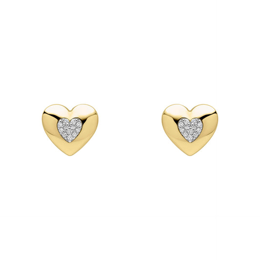 Gold Pavé Diamond Heart stud earrings on white background