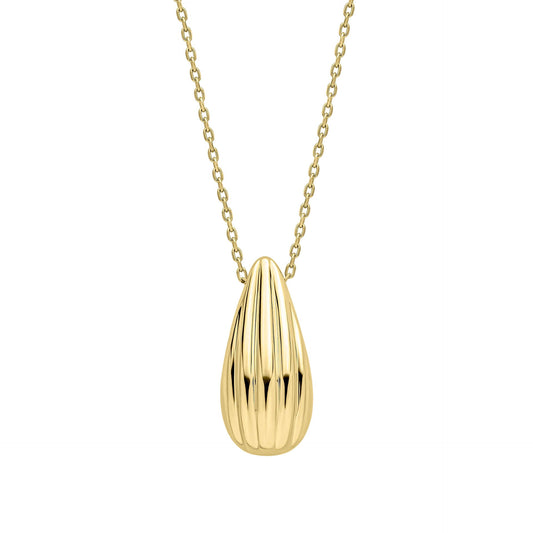 Gold Ridged Teardrop Necklace on white background 