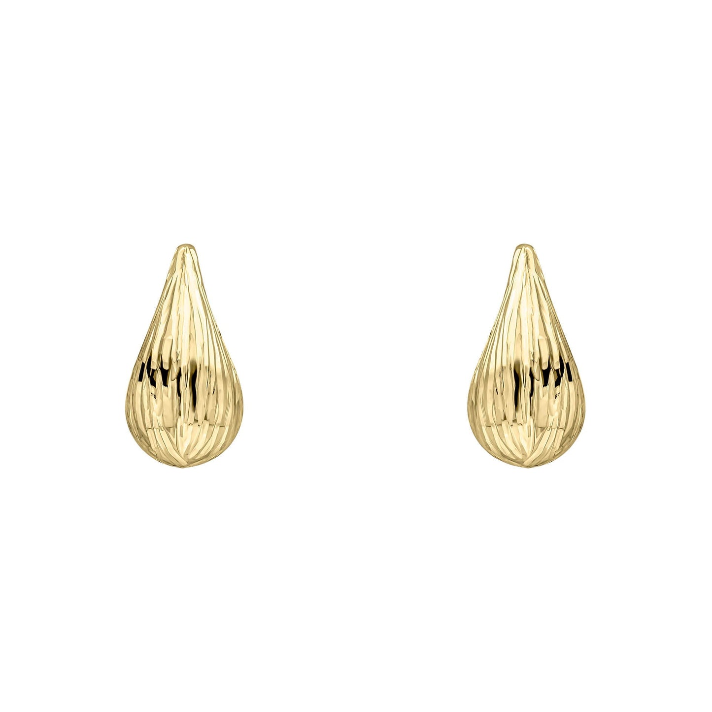 Gold Ridged Teardrop Stud Earrings on white background