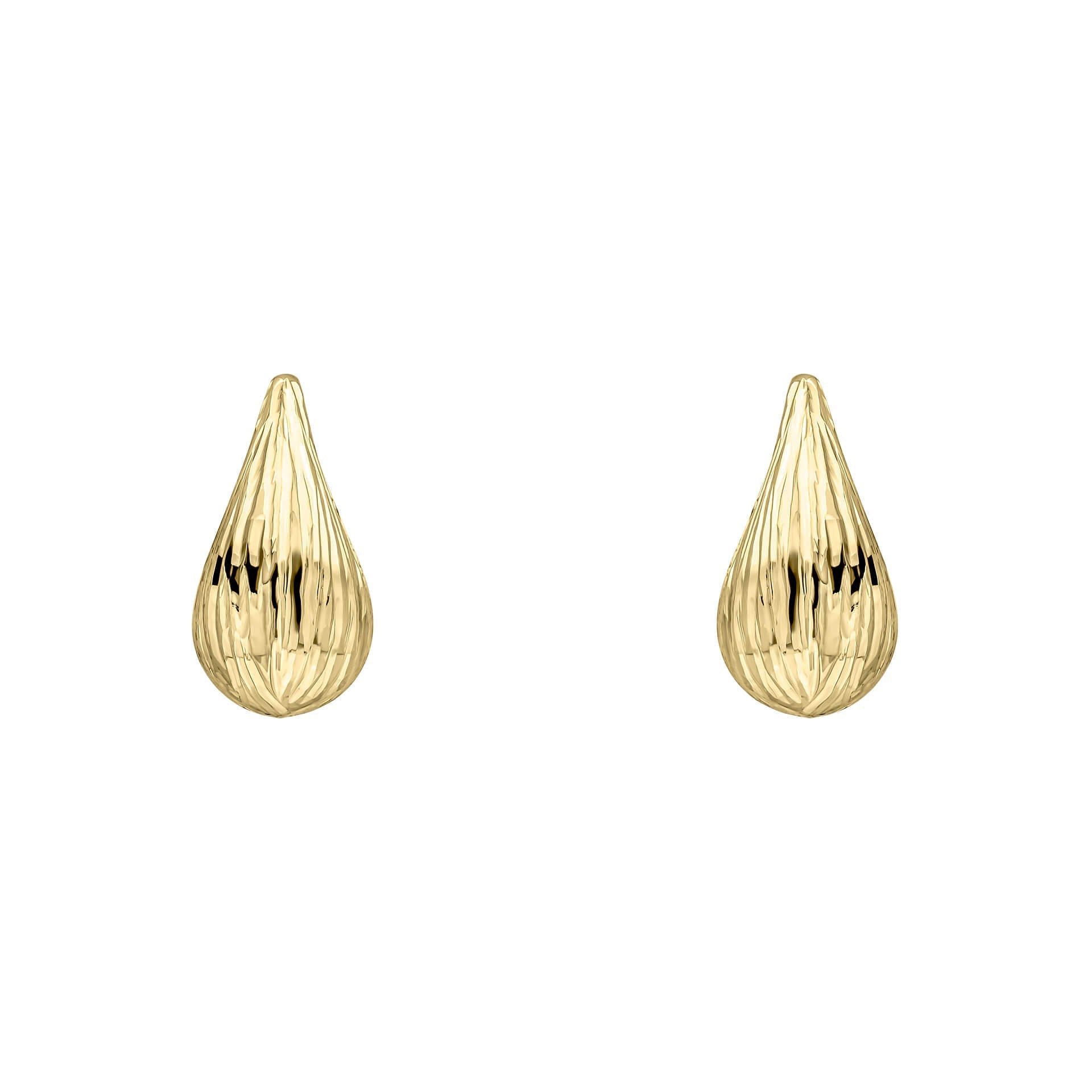 Gold Ridged Teardrop Stud Earrings on white background