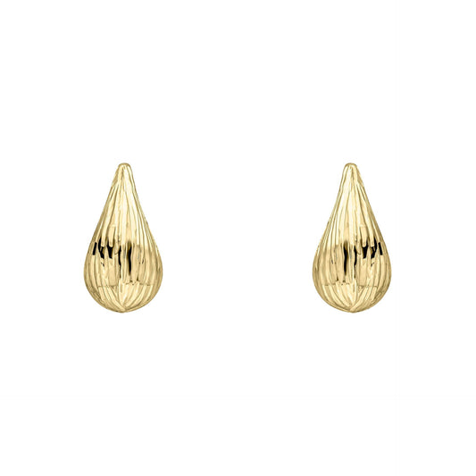 Gold Ridged Teardrop Stud Earrings on white background