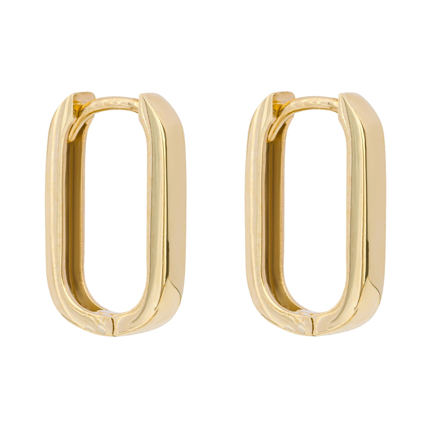Gold U hoop earrings on a white background
