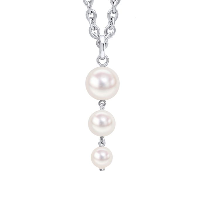 Gradient Freshwater Pearl Pendant Silver necklace with silver chain on a white background