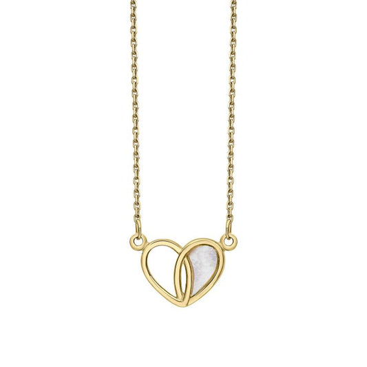 Half Mother of Pearl Inlay Heart Pendant Necklace in 9ct Gold gn391w, featuring a beautiful heart-shaped pendant with half mother of pearl inlay set in polished 9ct gold, perfect for adding elegance and a touch of sophistication to any jewelry collection