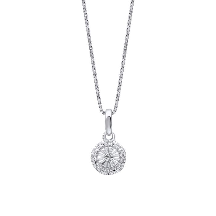  Halo Diamond Necklace in 9ct white Gold gn405, featuring a dazzling central diamond surrounded by a halo of smaller diamonds set in polished 9ct gold, perfect for adding elegance and timeless sparkle to any jewelry collection.