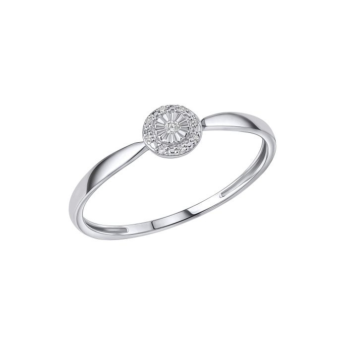 Halo Diamond Ring in 9ct White Gold gr632 on a white background, featuring a dazzling central diamond surrounded by a halo of smaller diamonds set in polished white gold, perfect for an elegant and timeless engagement or special occasion.