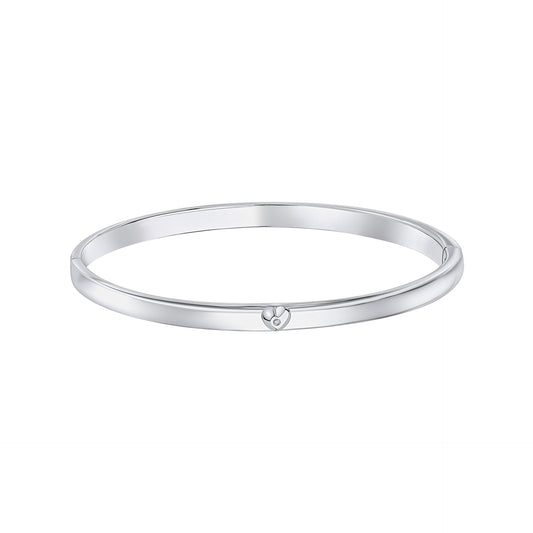 Heart Motif Hinged Maiden Bangle with Diamond b5482 on a white background, featuring a delicate heart motif design with a sparkling diamond accent and a secure hinged closure, perfect as a timeless keepsake for babies and children.