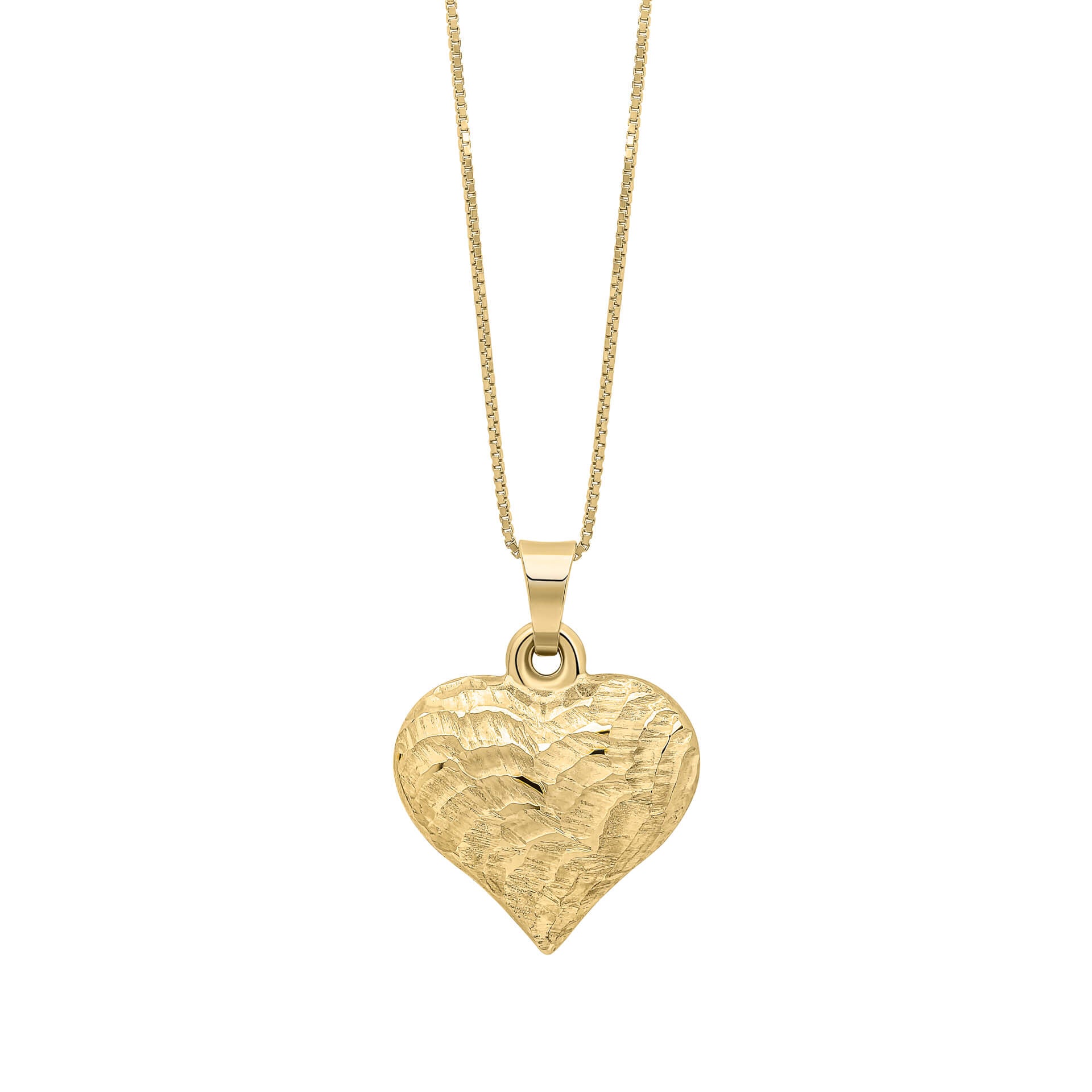 Heart Ripple Texture Pendant Gold Necklace on white background 