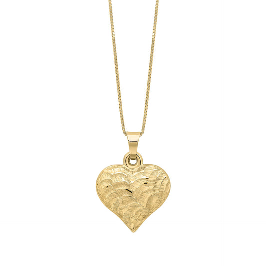 Heart Ripple Texture Pendant Gold Necklace on white background 