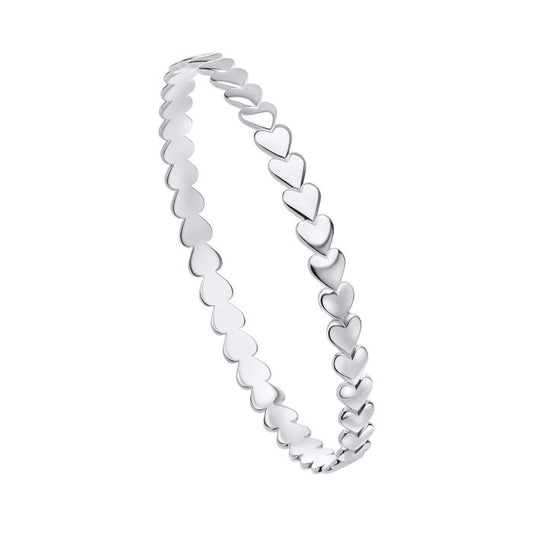 Silver heart-shaped bangle on a white background