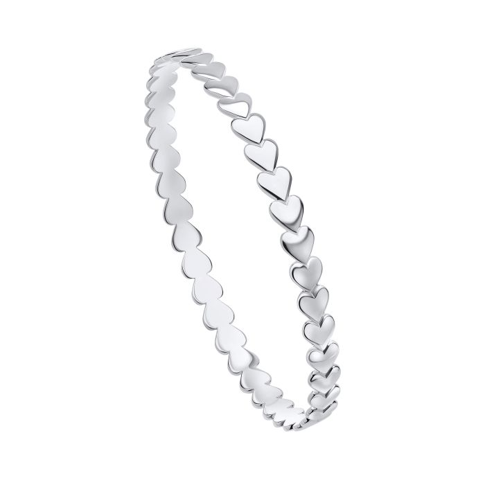 Silver heart-shaped bangle on a white background