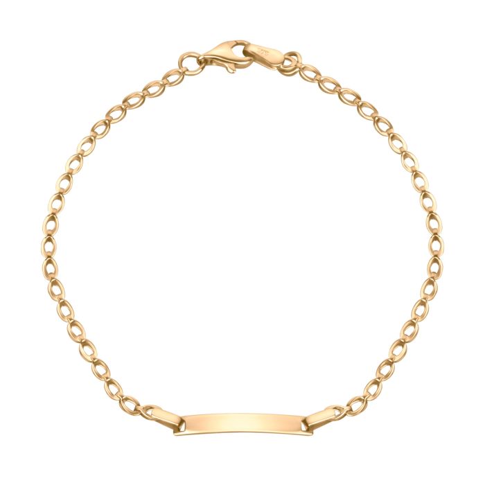 9ct Gold Engravable ID Bracelet gb522 on a white background, personalized jewelry with sleek design, ideal for custom engraving and special occasion gifts.