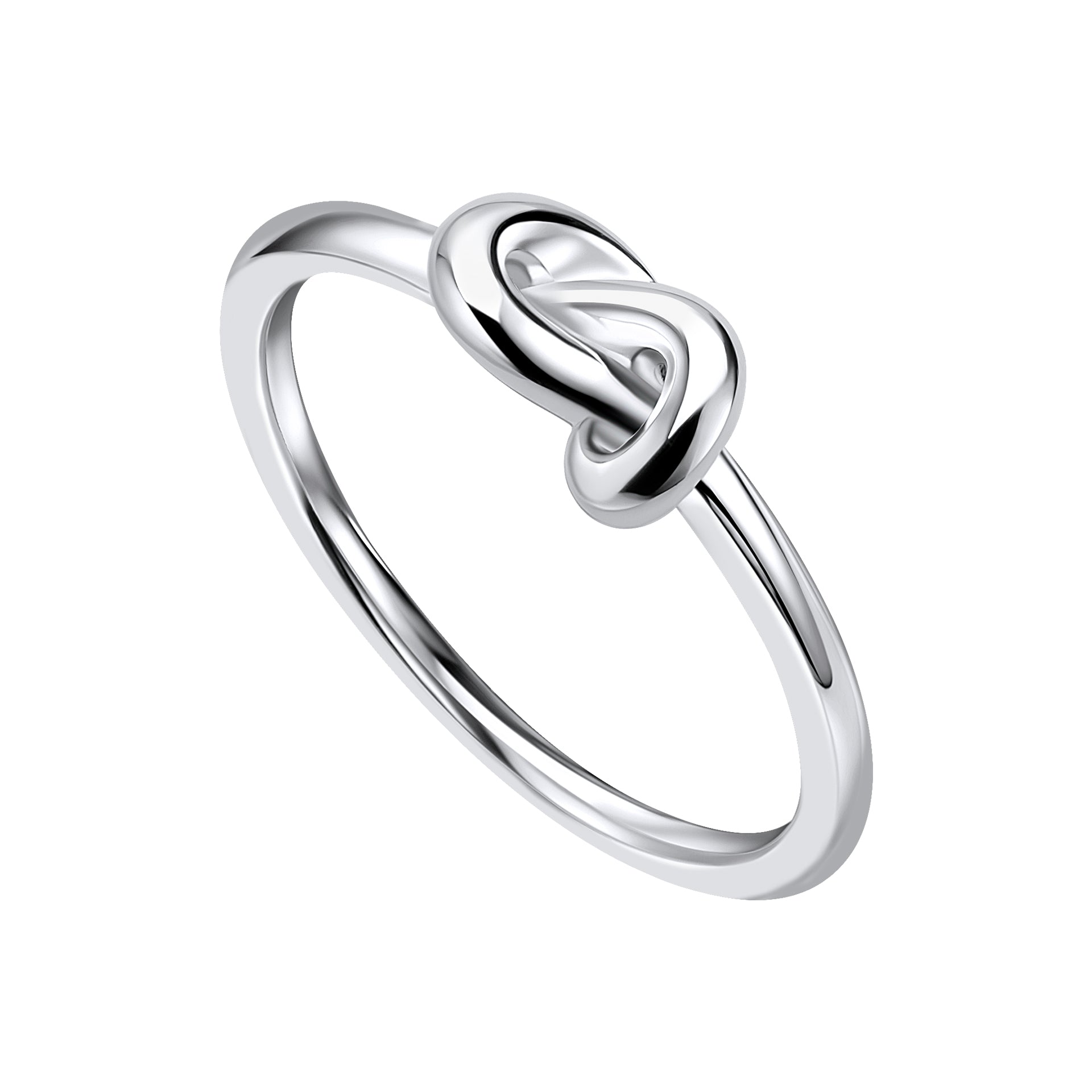 Silver love knot ring on a white background
