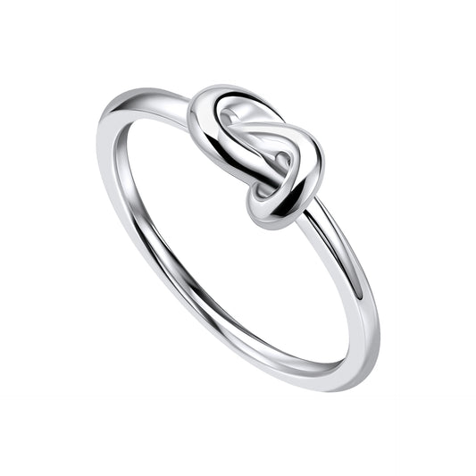 Silver love knot ring on a white background
