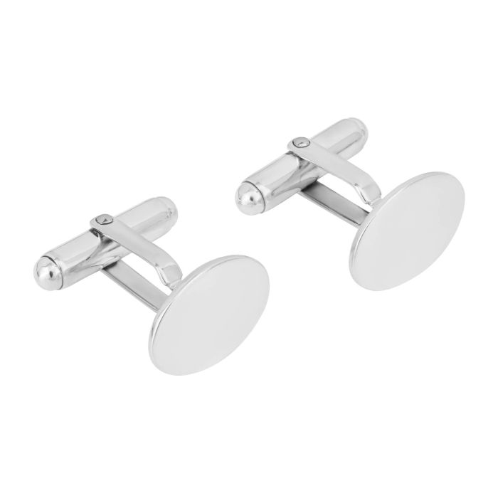 Men’s Silver Plain Oval Engravable Cufflinks v539, featuring a sleek and polished oval design with a smooth engravable surface, perfect for adding a personalized and sophisticated touch to formal attire.