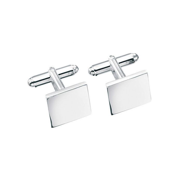 Men’s Silver Plain Square Cufflinks on a white background, featuring a sleek and polished design with an engravable surface, perfect for adding a personalized and sophisticated touch to formal attire.