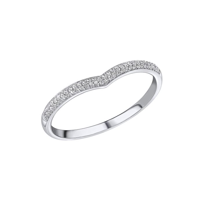 Anillo de oro blanco en forma de V con engaste de microdiamantes