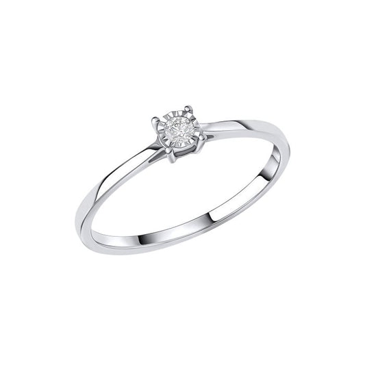 Mini Diamond Solitaire White Gold Ring on a white background