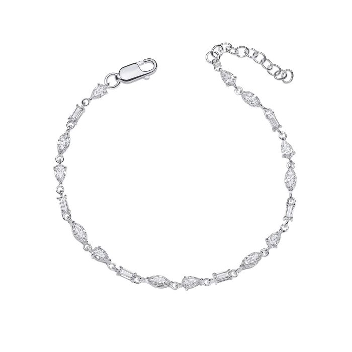 Mixed Shapes Tennis silver Bracelet on a white background