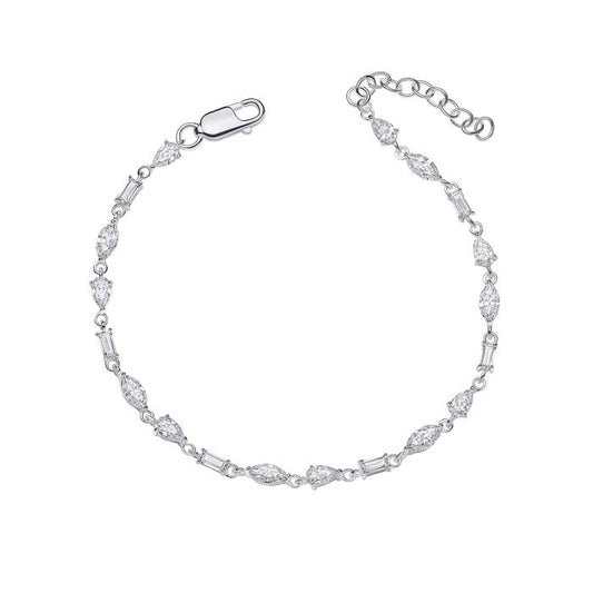 Mixed Shapes Tennis silver Bracelet on a white background