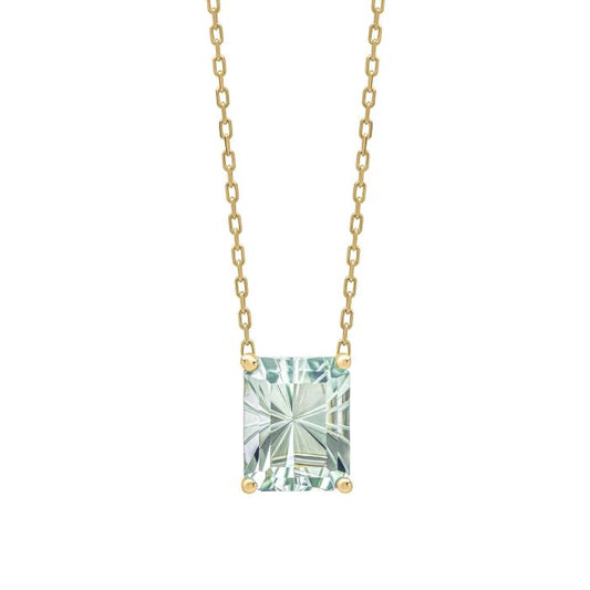 Octagonal Fancy Cut Amethyst Necklace in 9ct Gold gn408g on a white background, featuring a striking octagonal-cut amethyst gemstone set in polished 9ct gold, perfect for adding elegance and sophistication to any jewelry collection.