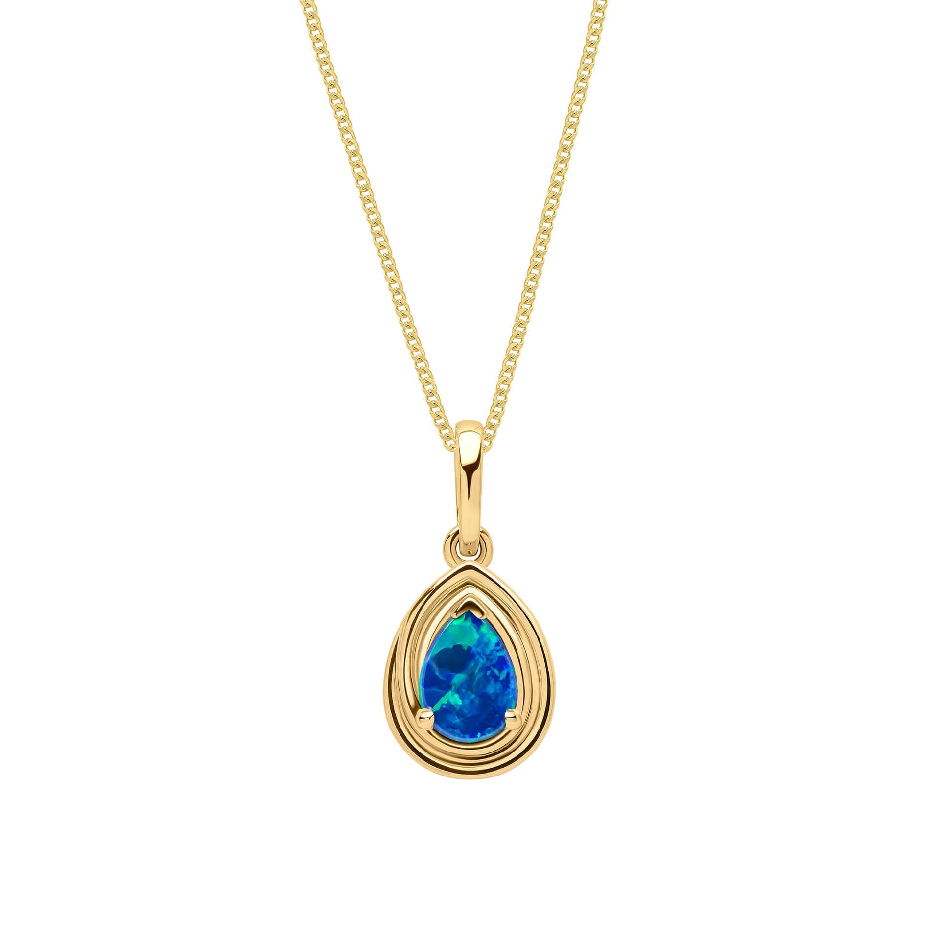 Opal Doublet Teardrop Pendant with chain on white background