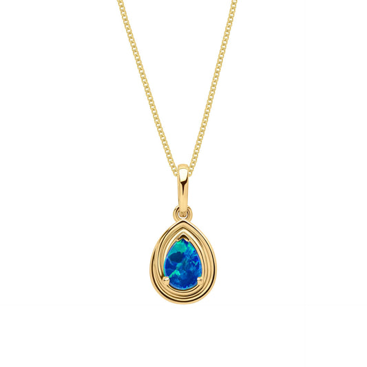 Opal Doublet Teardrop Pendant with chain on white background