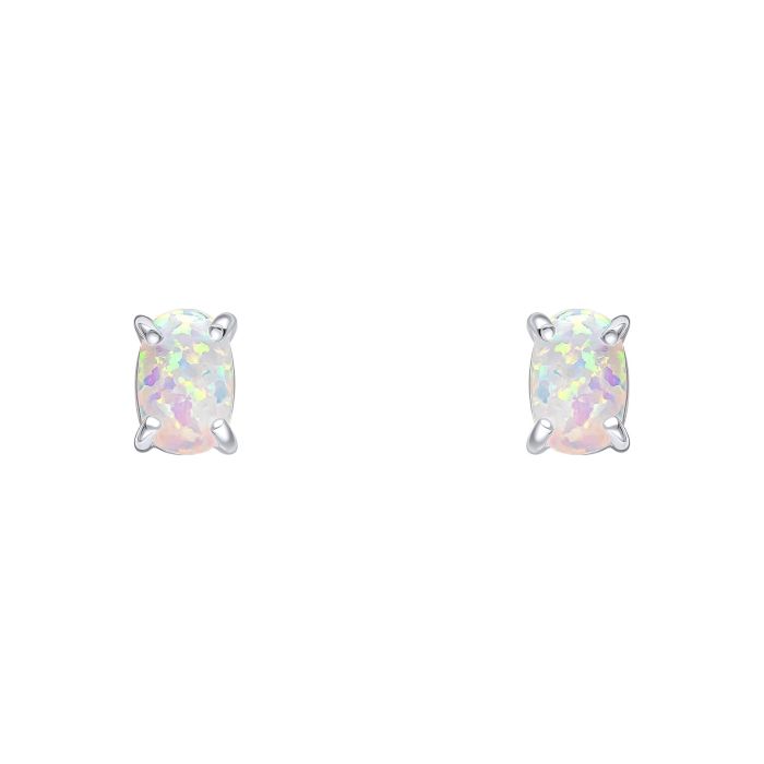 Pair of opal stud Silver earrings on a white background