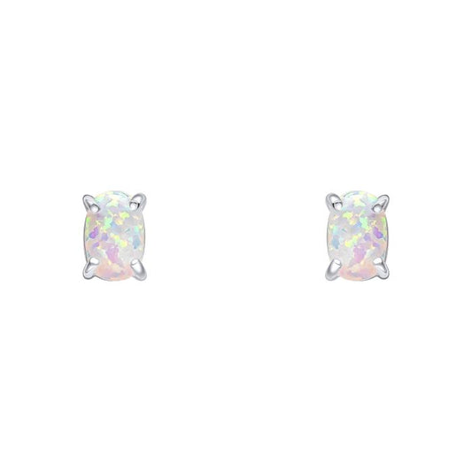 Pair of opal stud Silver earrings on a white background