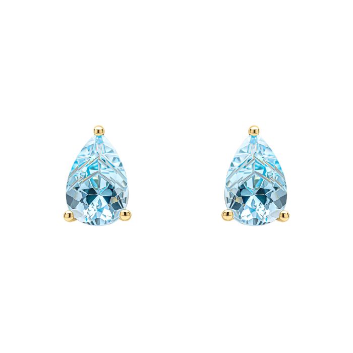 Pear Fancy Cut Topaz Stud Earrings in 9ct Gold ge2486t on a white background, featuring stunning pear-shaped topaz gemstones set in polished 9ct gold, perfect for adding a touch of elegance and sparkle to any jewelry collection.