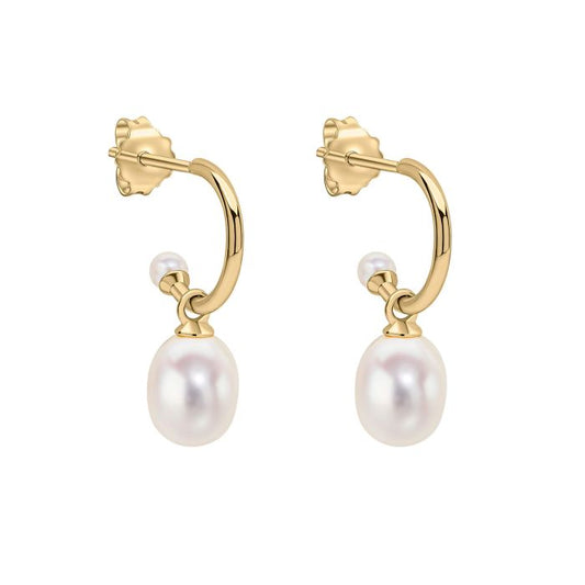 Pearl Detail Half Hoop Earrings in 9ct Gold ge2492w, featuring elegant pearl accents set in polished 9ct gold, perfect for adding a touch of sophistication and timeless beauty to any jewelry collection.