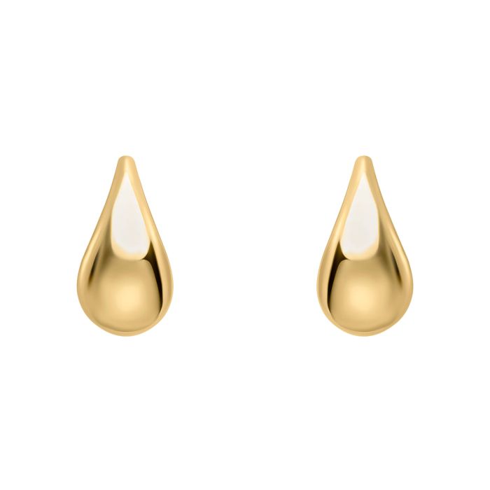 Plain Teardrop Stud Earrings in 9ct Gold chunky earrings butterfly back on white background