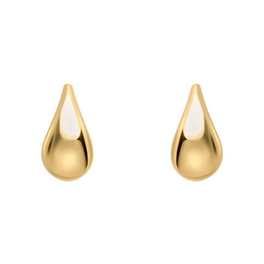Plain Teardrop Stud Earrings in 9ct Gold chunky earrings butterfly back on white background
