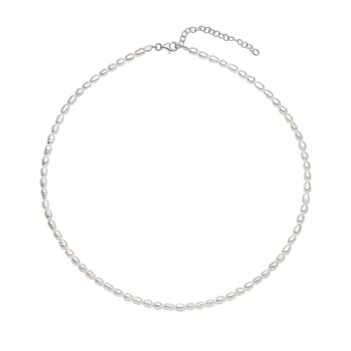 rice Pearl choker silver necklace on a white background
