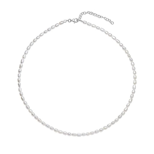 rice Pearl choker silver necklace on a white background